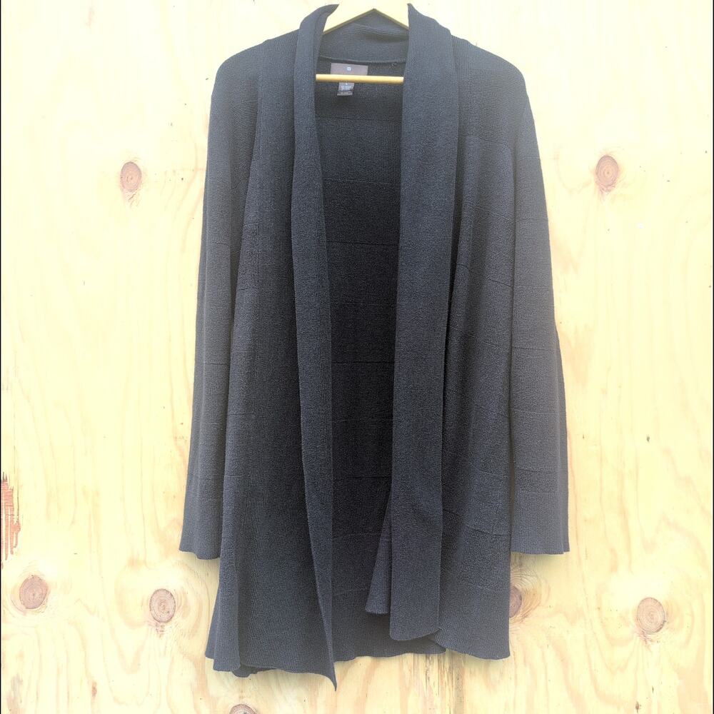 Fenn Wright Manson Wool Alpaca Blend Long Cardigan Black Rib Knit Women's Large